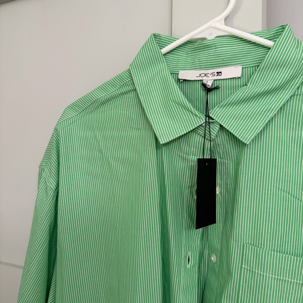 Joe's Jeans Striped Button-Up Shirt in Green and White - Picture 2 of 3